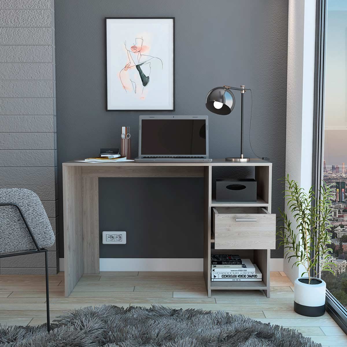 GENERICO - Escritorio Sulema  Ceniza  - Envío Armado y Melamina 18mm