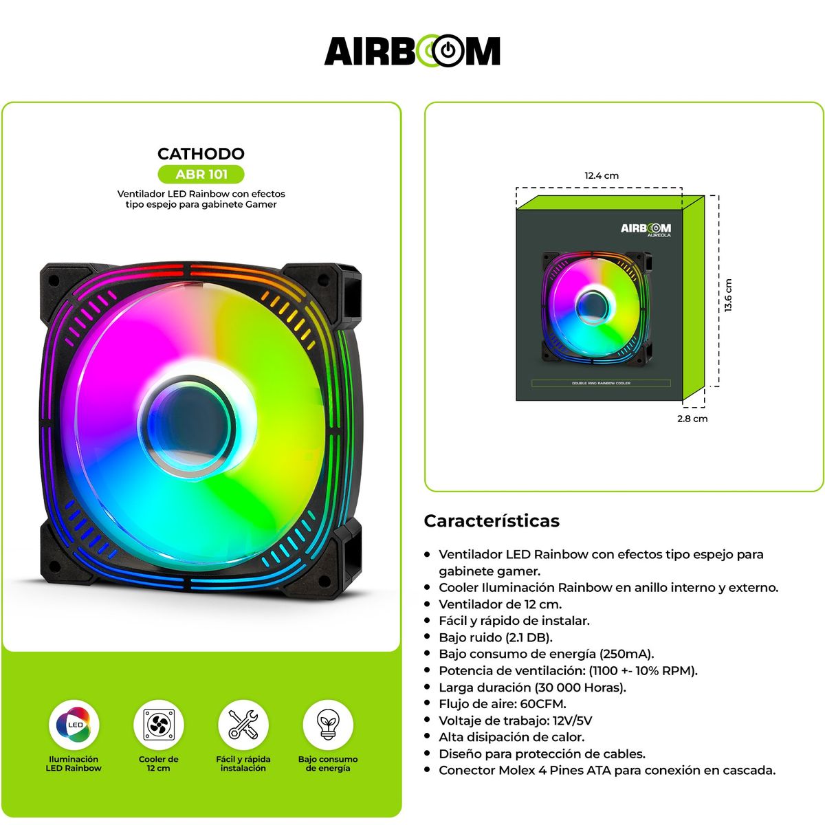 AIRBOOM - COOLER CASE AIRBOOM ABR 101 CATHODO 120MM RAINBOW