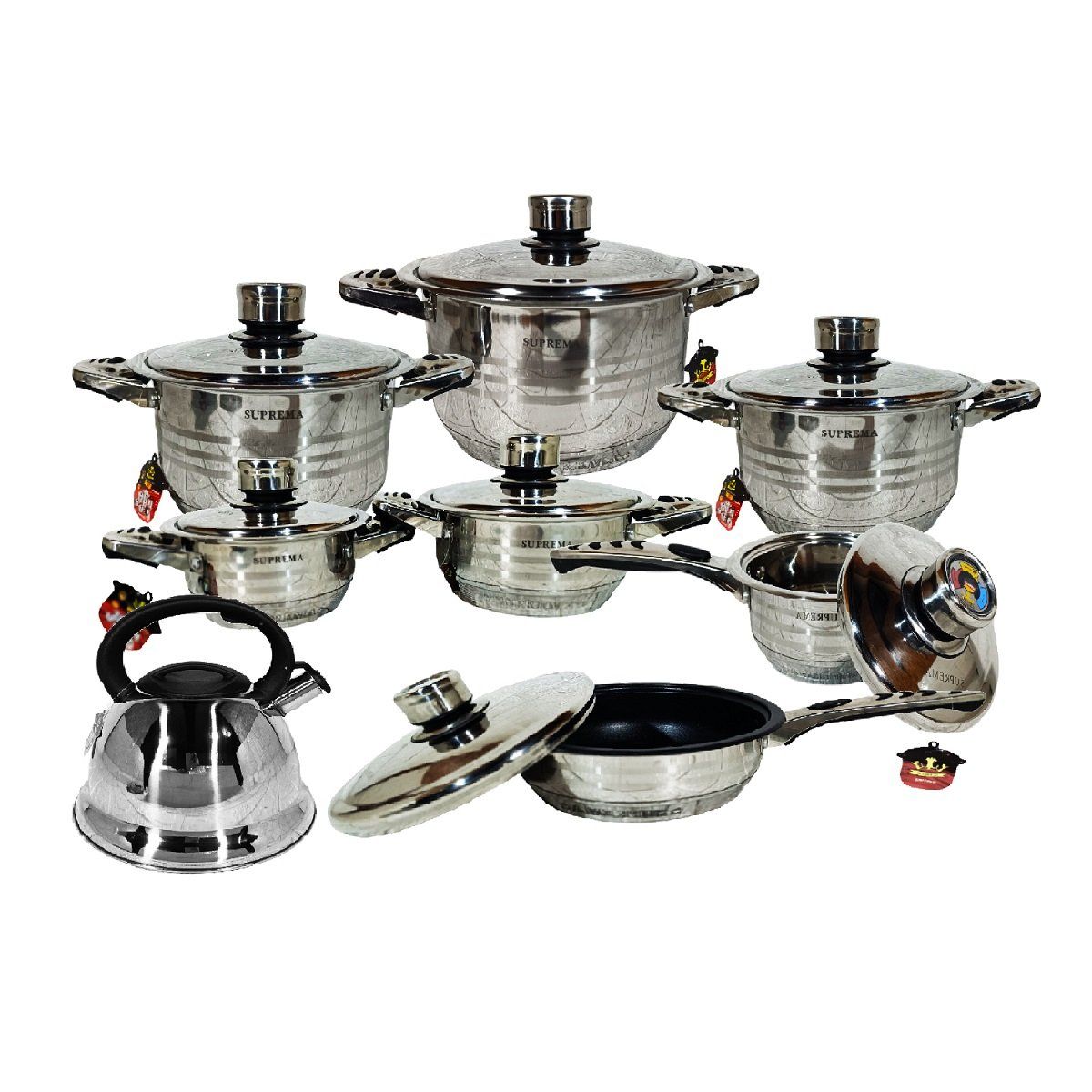 GENERICO - Set de Ollas SUPREMA SU-W013-14PCS Acero Inoxidable Garantizado