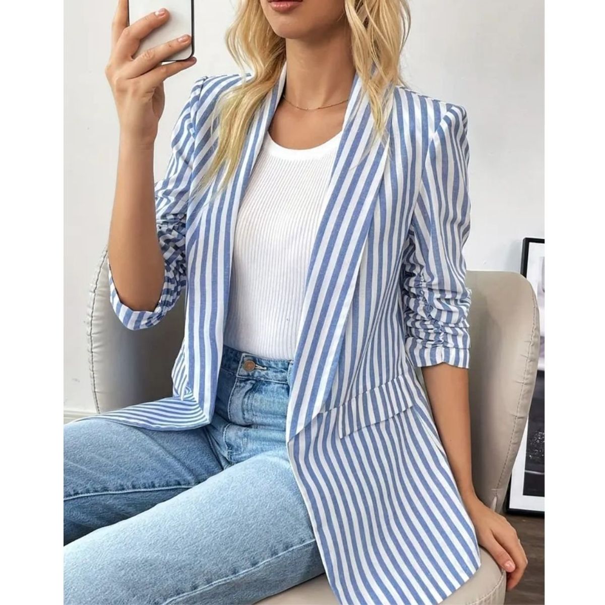 GENERICO - Blazer Casual Chaqueta a Rayas para Mujer