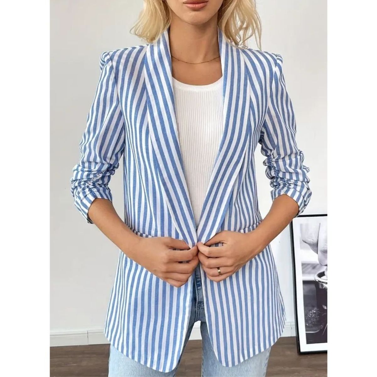 GENERICO - Blazer Casual Chaqueta a Rayas para Mujer