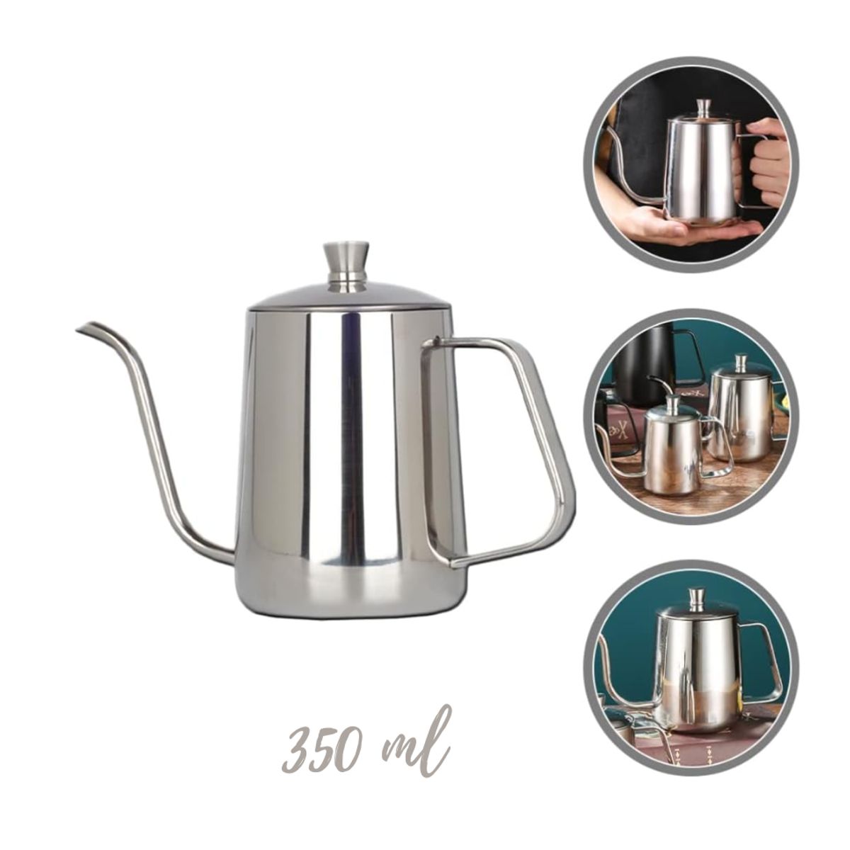 GENERICO - Tetera cuello de cisne plateado 350 ml