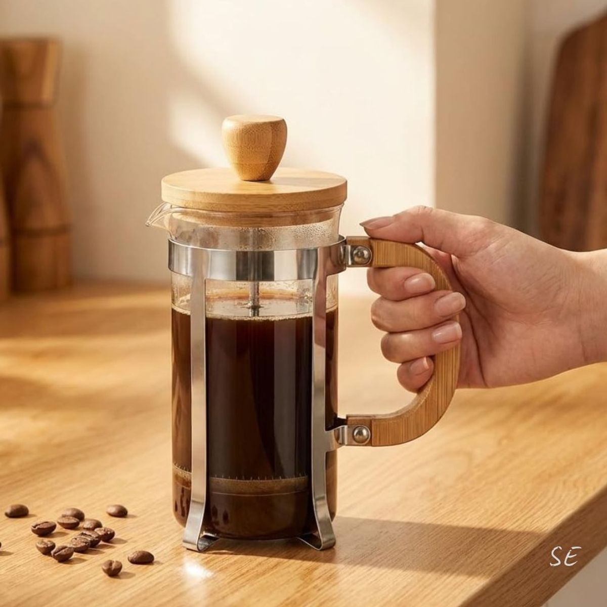 GENERICO - Cafetera prensa bambu 1000 ml