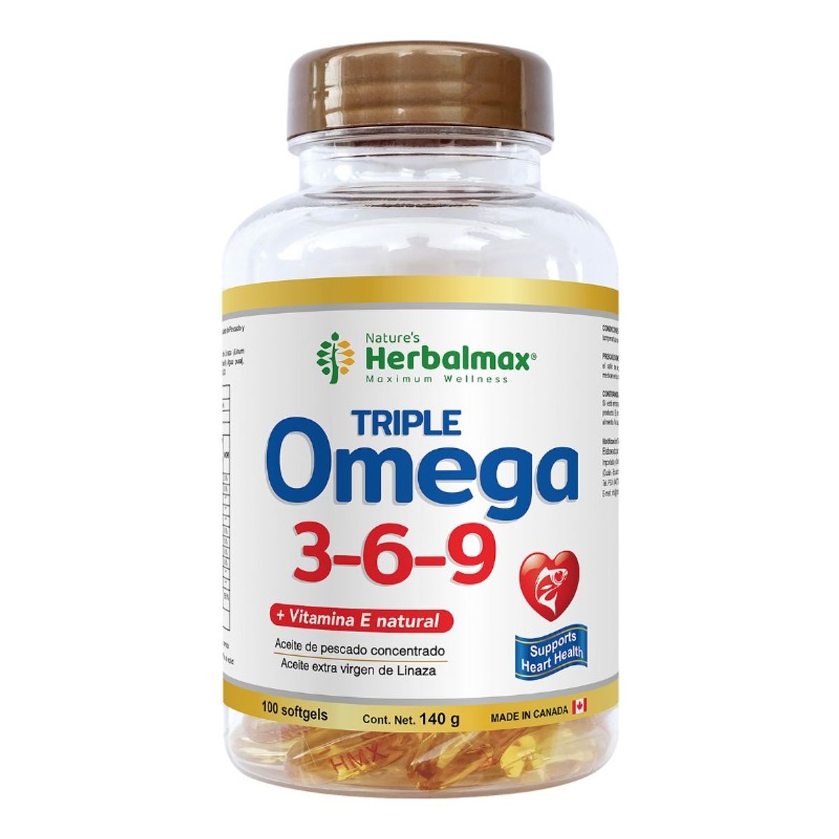 GENERICO - Triple Omega 3,6,9 + Vitamina E Herbalmaxx 1400mg 100 Capsulas