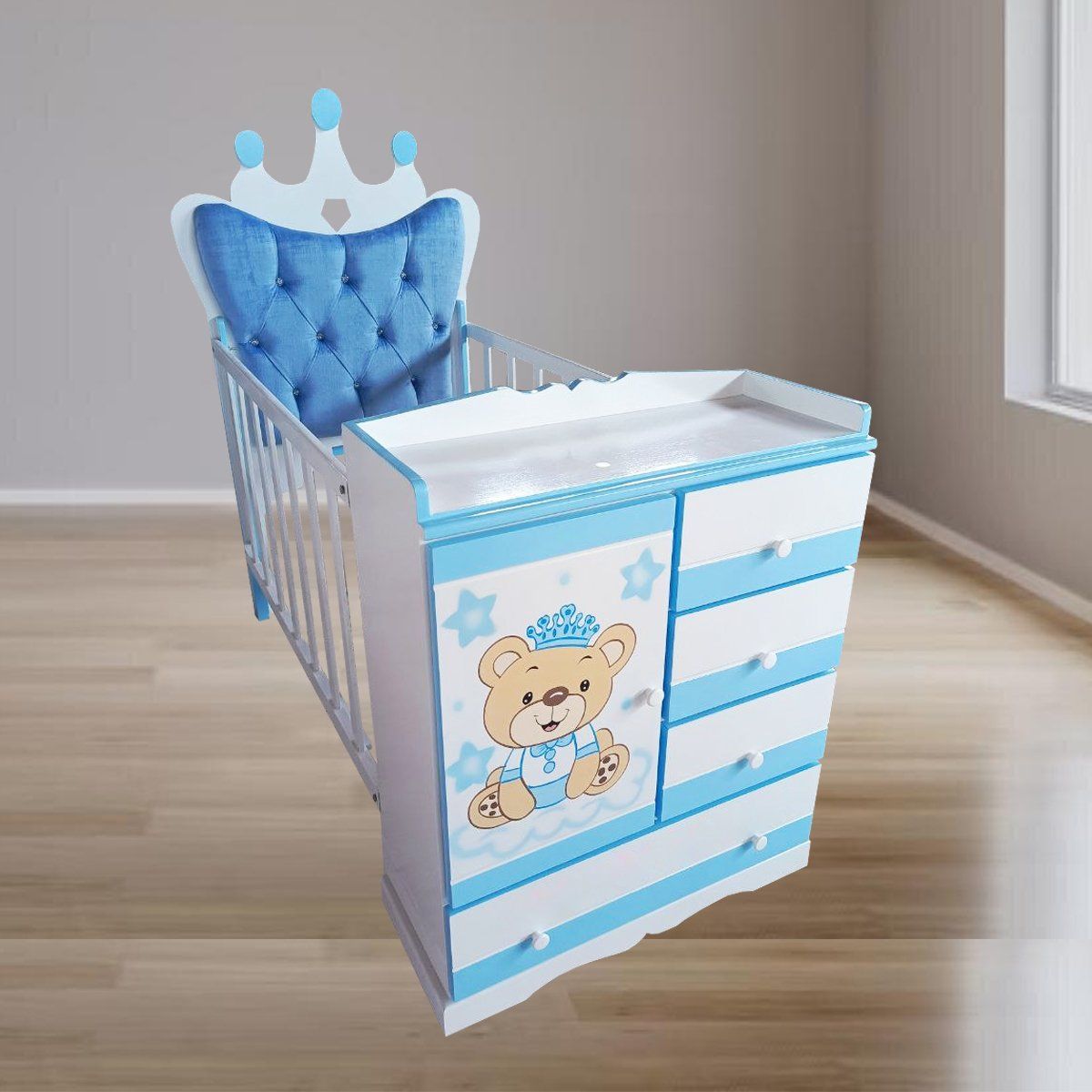 GENERICO - Cuna colecho celeste rey bebe - multicuna tapizada