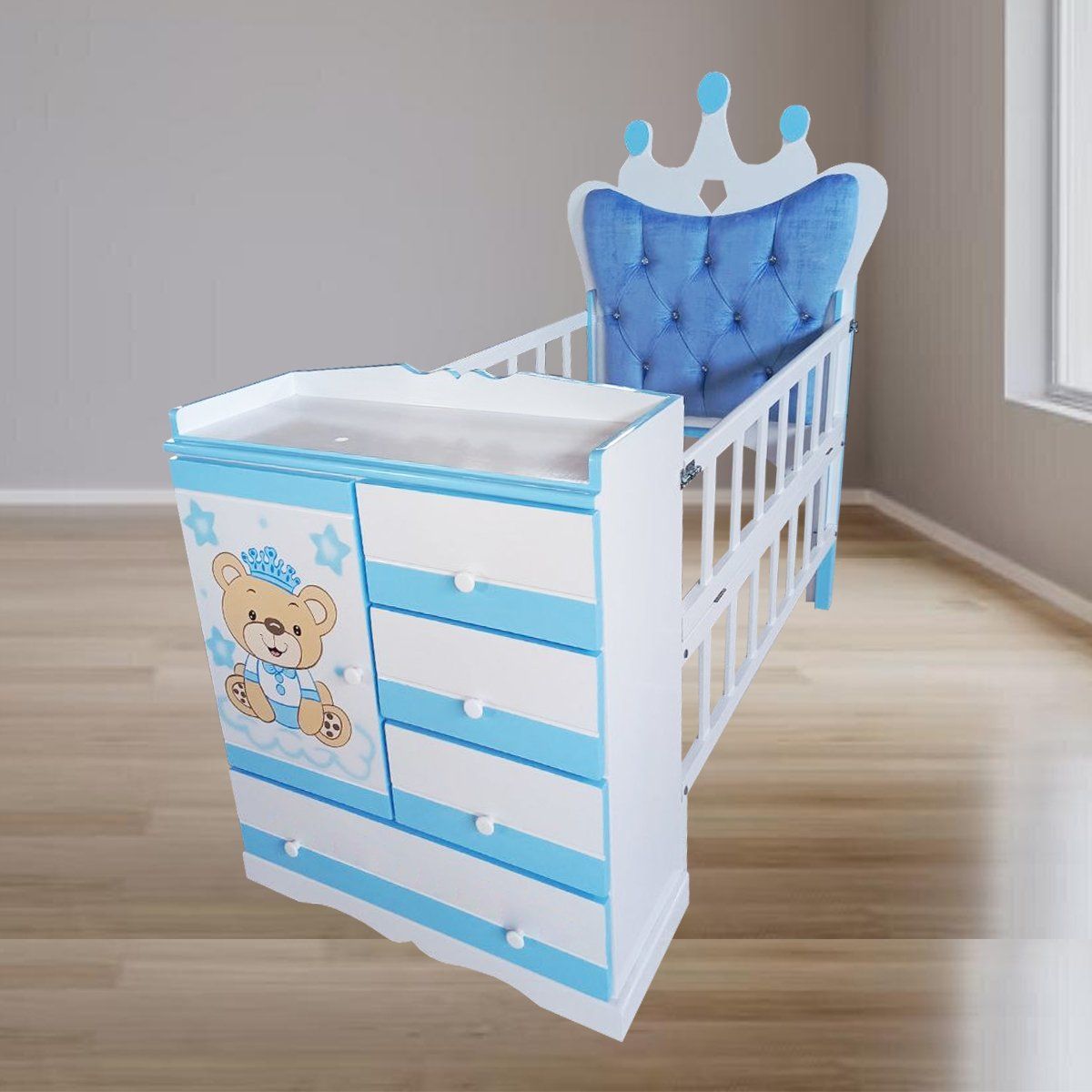 GENERICO - Cuna colecho celeste rey bebe - multicuna tapizada