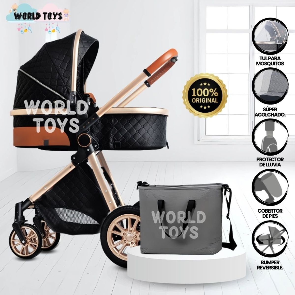 BABY - Coche Travel System «SIENA» y Mochila Pañalera Black