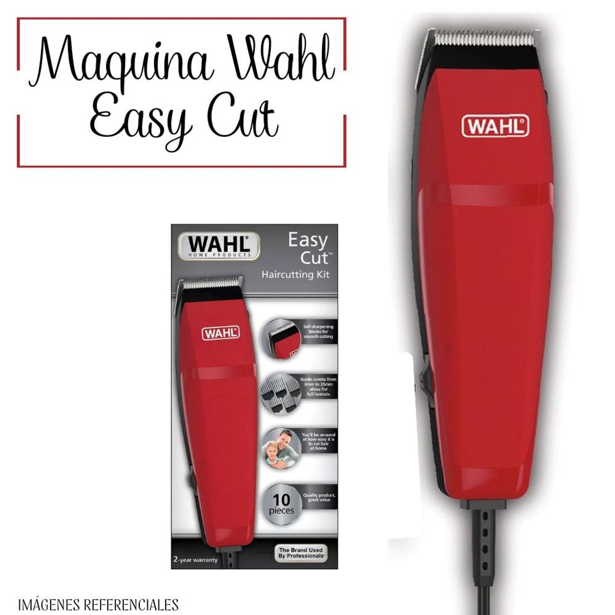 WAHL - Maquina Wahl de Cortar Cabello Easy Cut 10 Piezas – ROJO