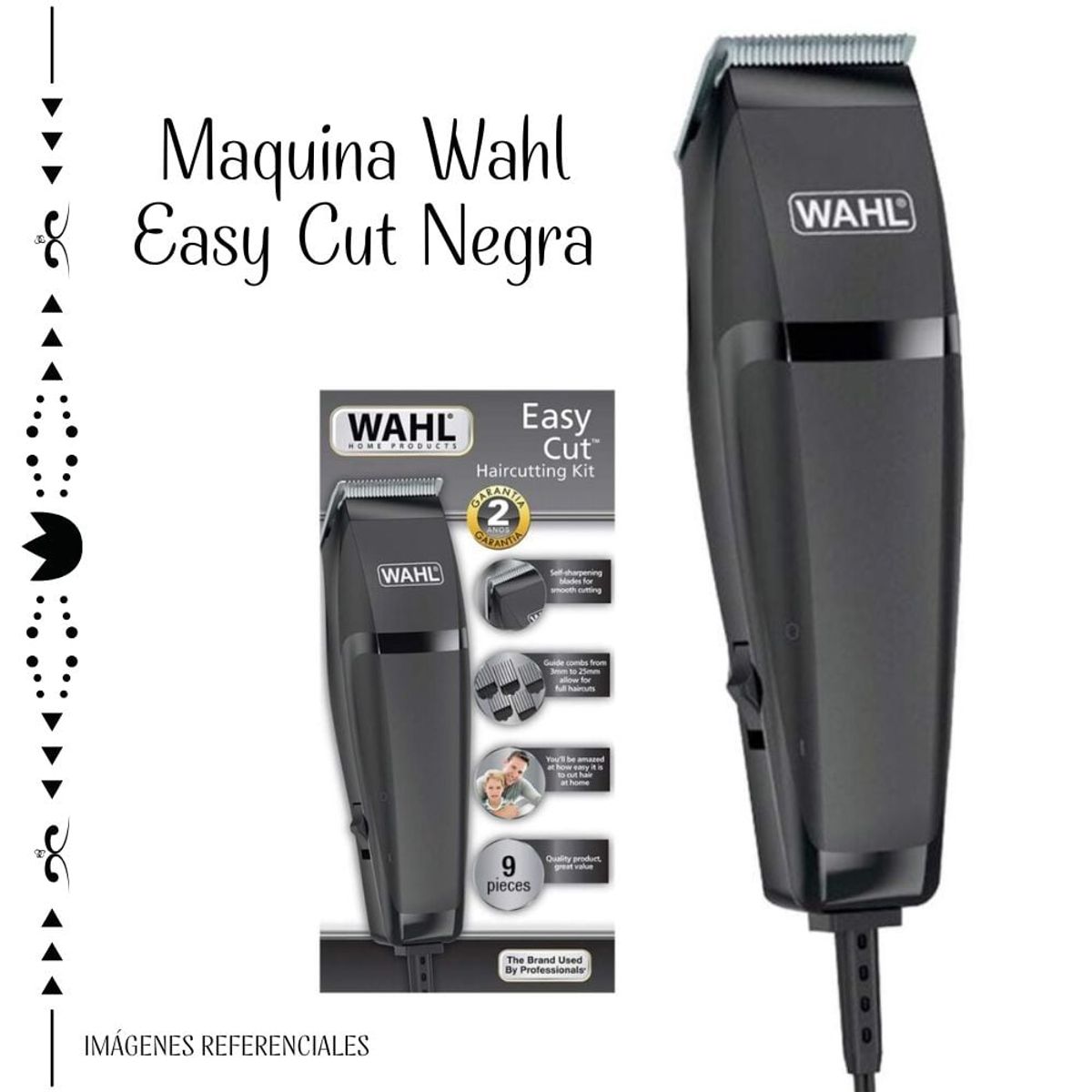 WAHL - Maquina Wahl de Cortar Cabello Easy Cut 10 Piezas – NEGRO
