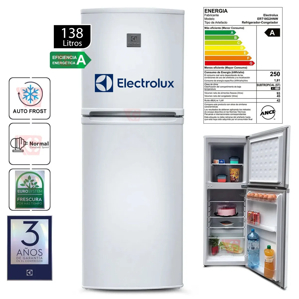 ELECTROLUX - Refrigeradora 2 Puertas 138Lts ERT18G2HNW Blanco