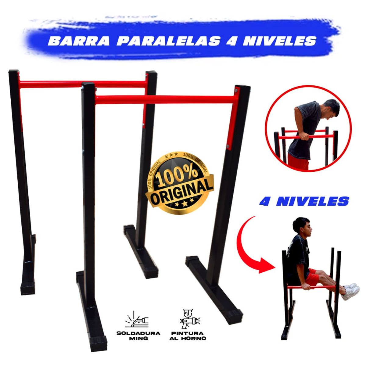 HOLGU - Barras Paralelas Regulables 4 alturas Calistenia + GUANTES