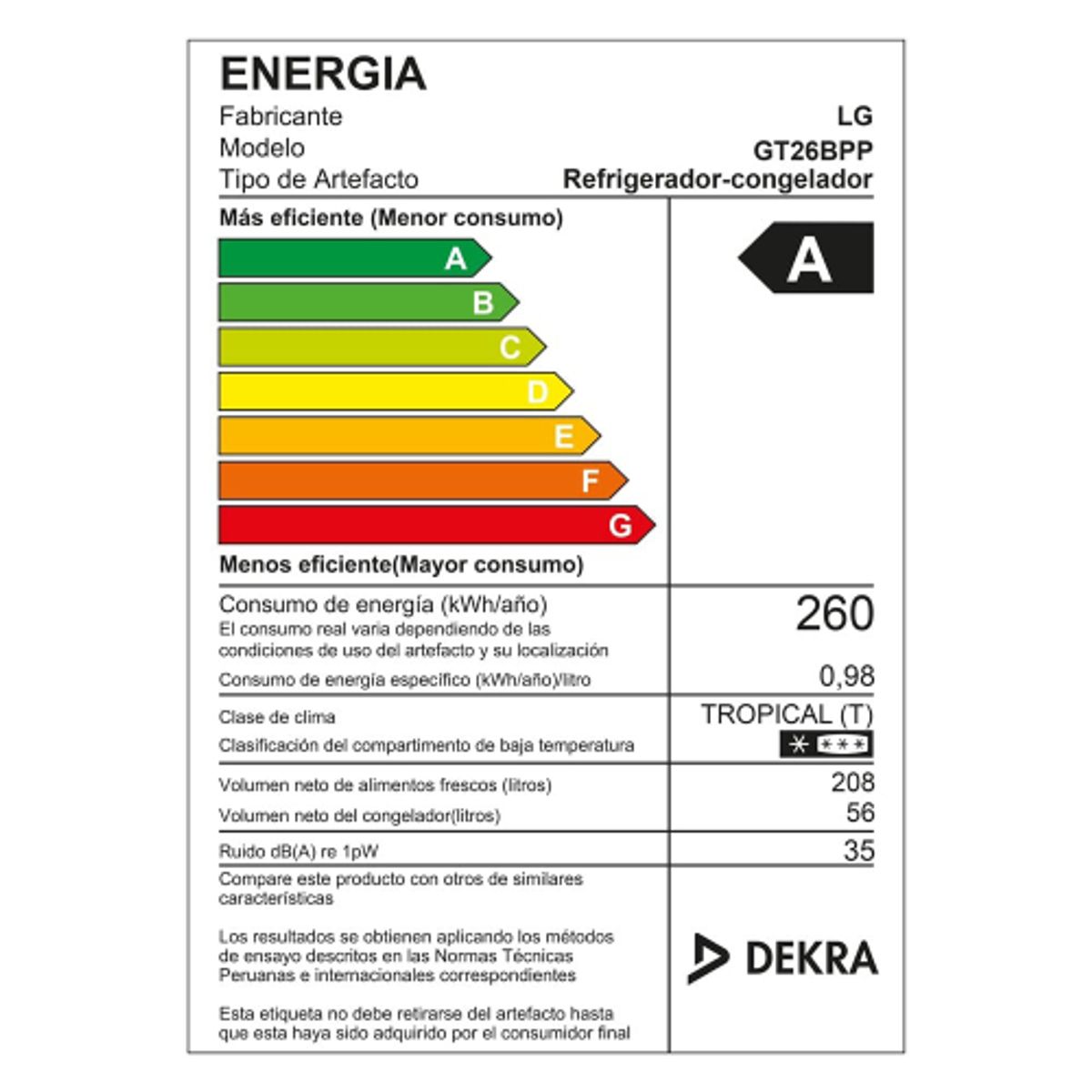 LG - Refrigeradora LG Top Freezer GT26BPP Door Cooling 264L