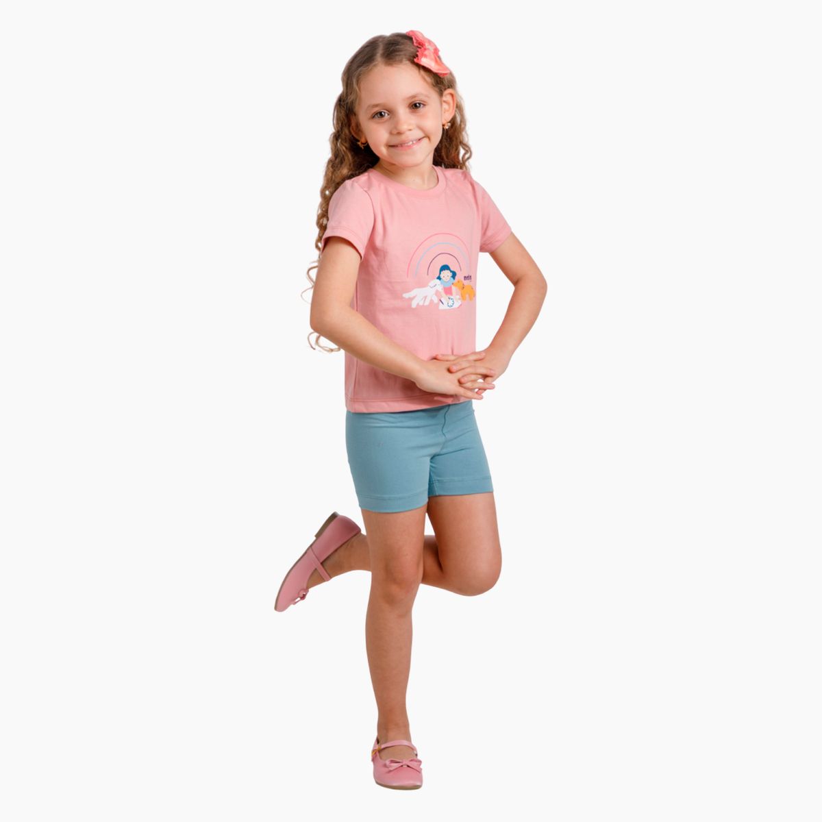 NATA COTON - POLO DE ALGODON ROSA CLASICO - NIÑA Y PERRITO