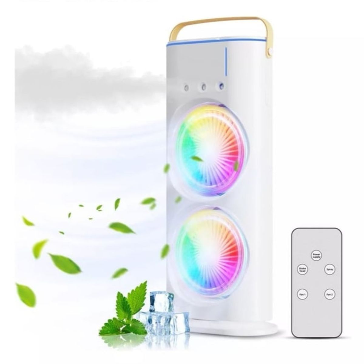 GENERICO - VENTILADOR DOBLE HUMIDIFICA GIRA 180g PORTATIL Y CONTROL REMOTO