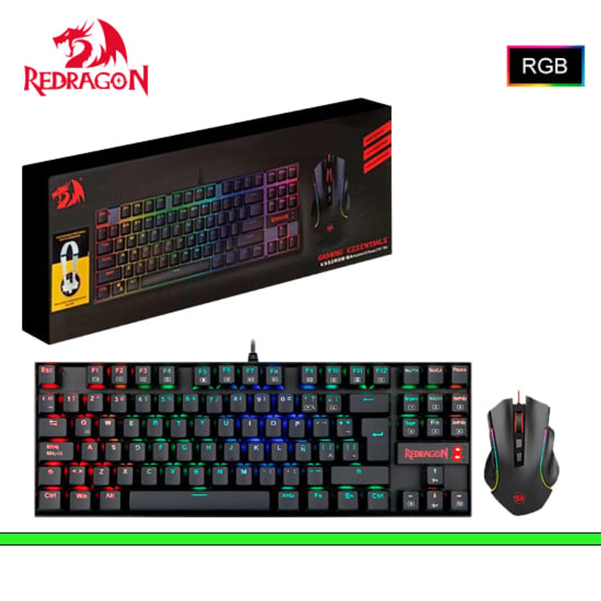 REDRAGON - kit K552RGB-BA-SP, Combo 2 en 1 KUMARA + GRIFFIN, Spanish