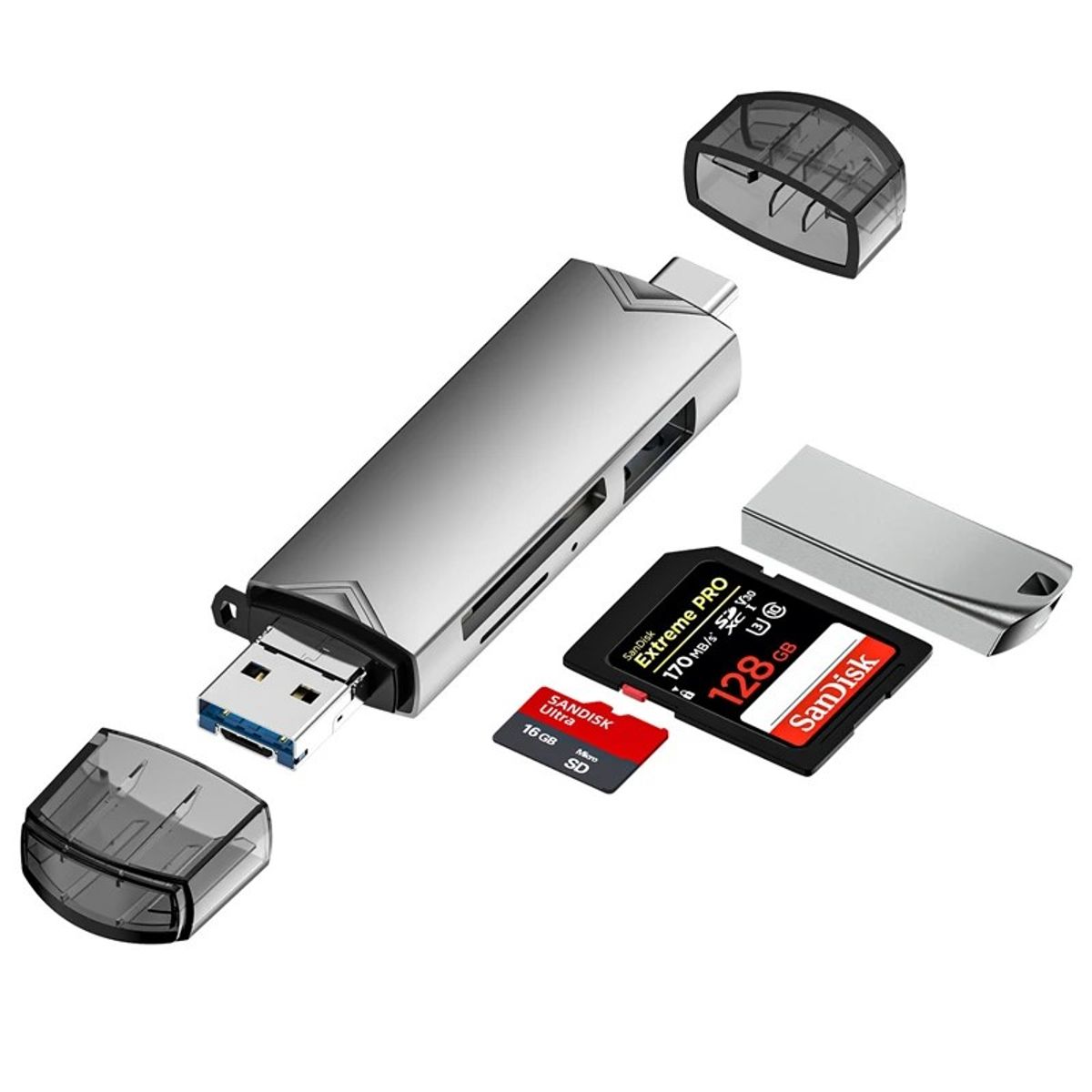 OEM - Adaptador Lector De Memorias Microsd y USB - Tipo C Multipuerto