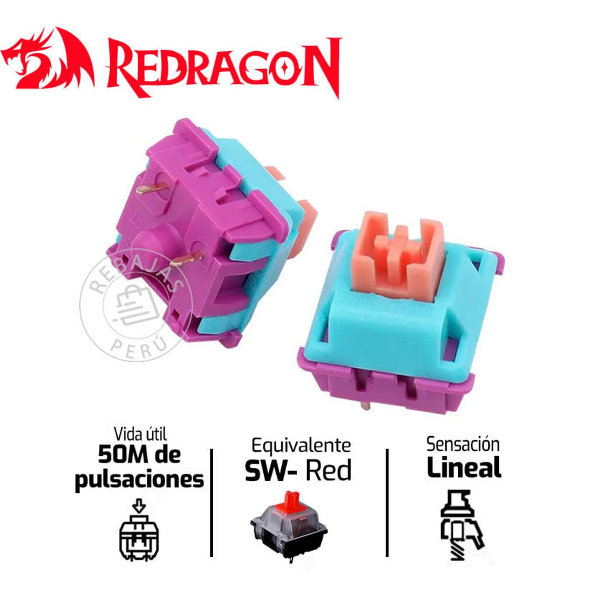 REDRAGON - Kit de Switches Redragon A113 Bullet-R Mecánicos Táctiles 45g RGB