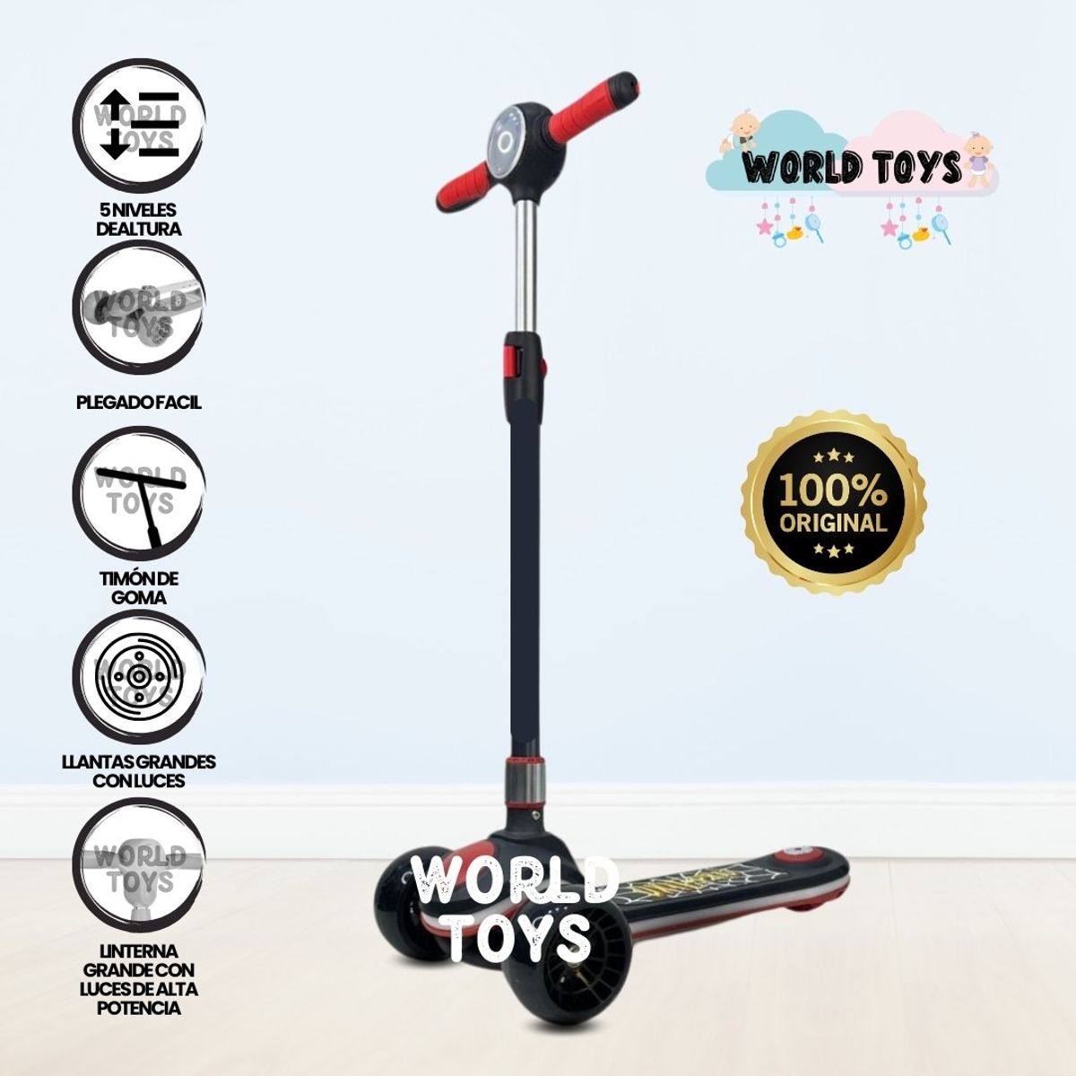 FIRST TOY - Scooter con Faro para Niños «S ELITE» Black