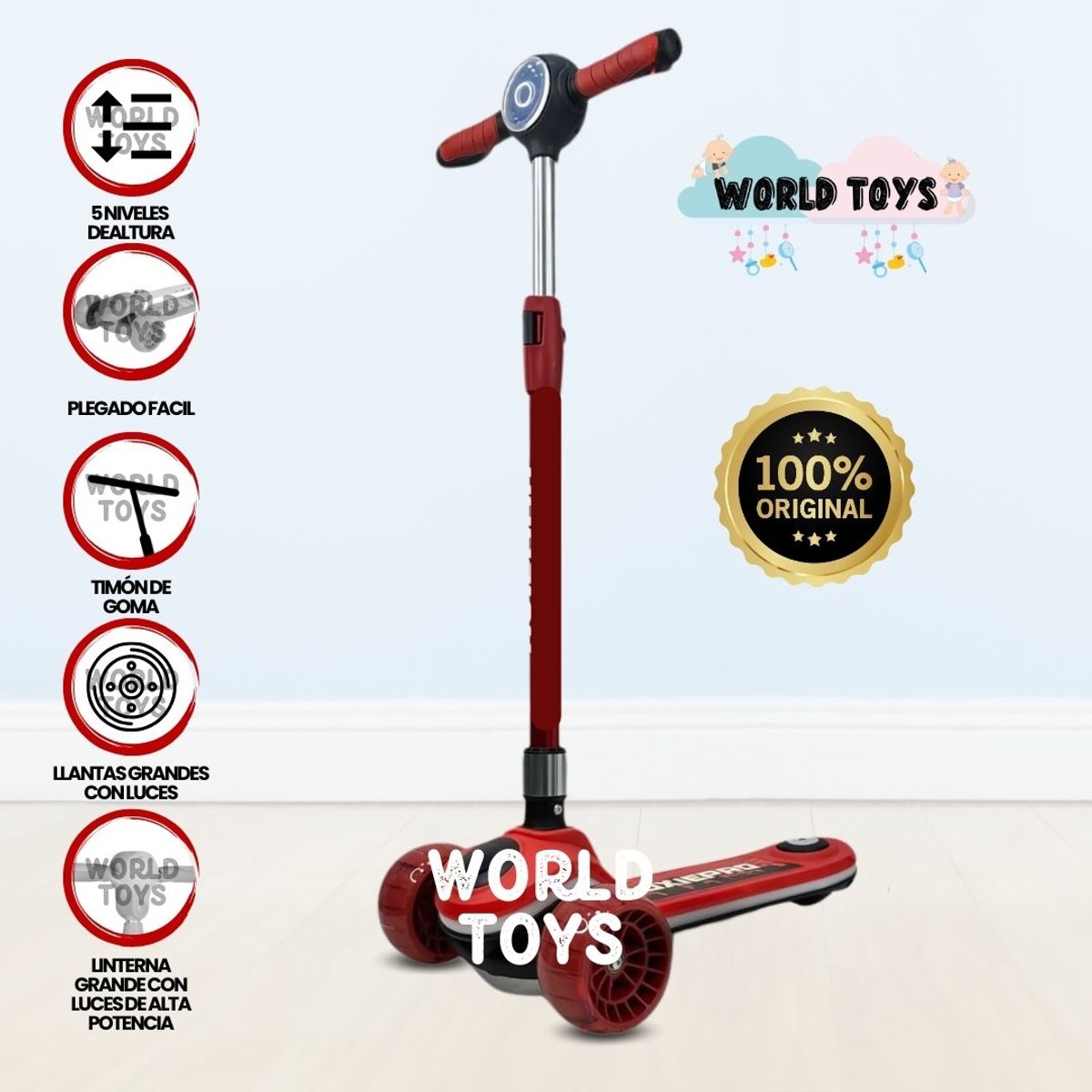 FIRST TOY - Scooter con Faro para Niños «S ELITE» Black Red