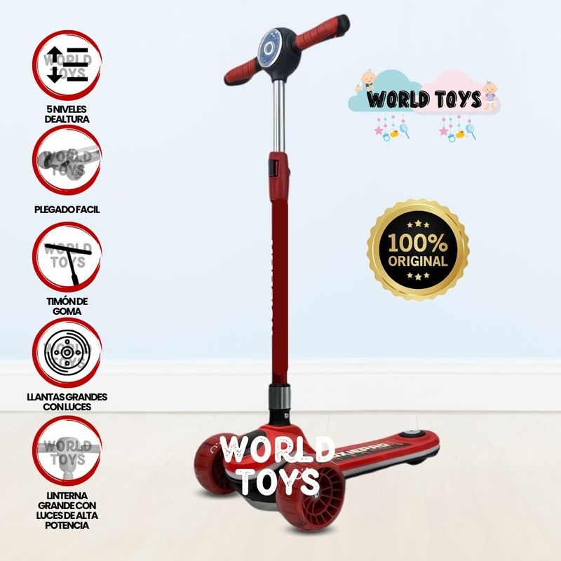 FIRST TOY - Scooter con Faro para Niños «S ELITE» Black Red
