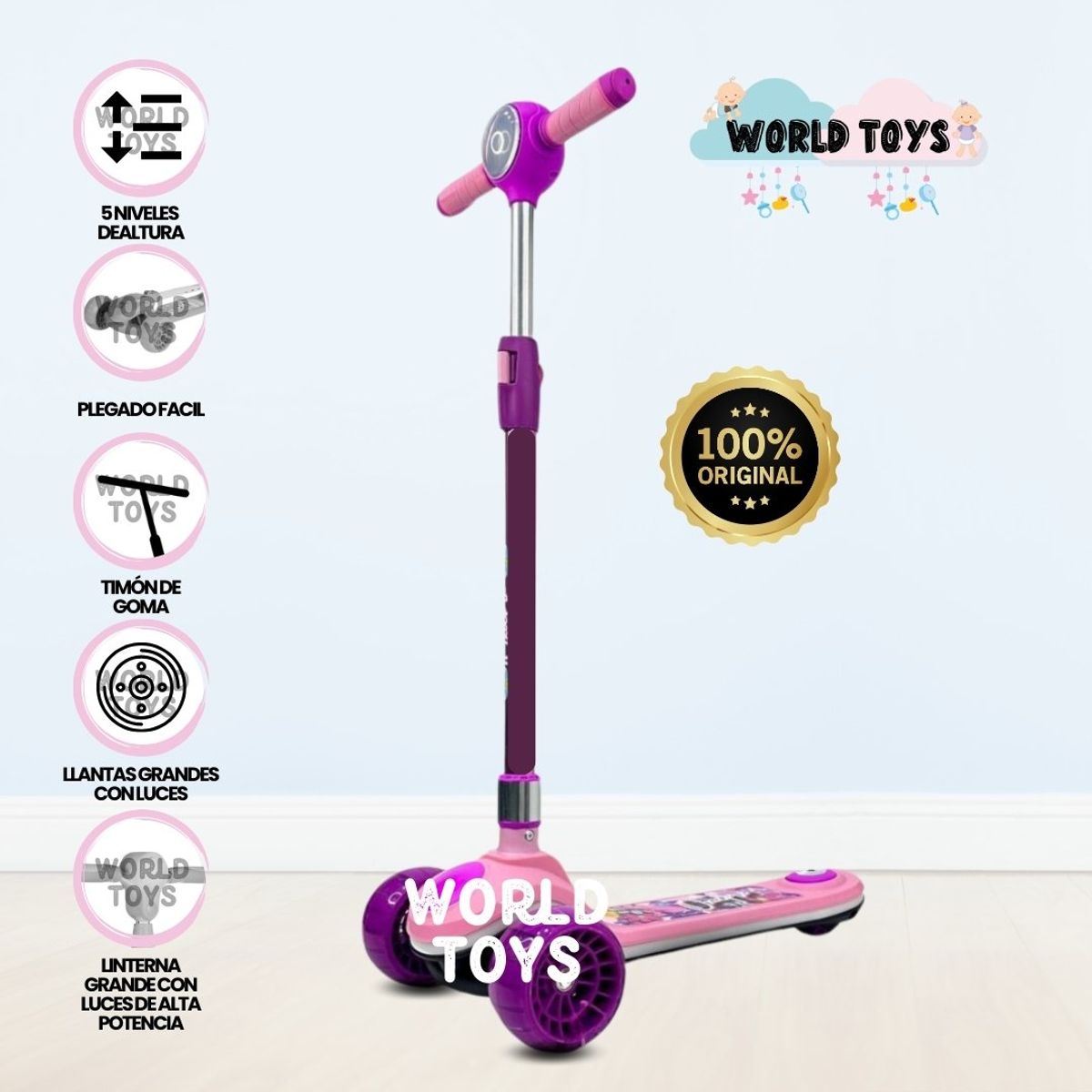 FIRST TOY - Scooter con Faro para Niños «S ELITE» Pink