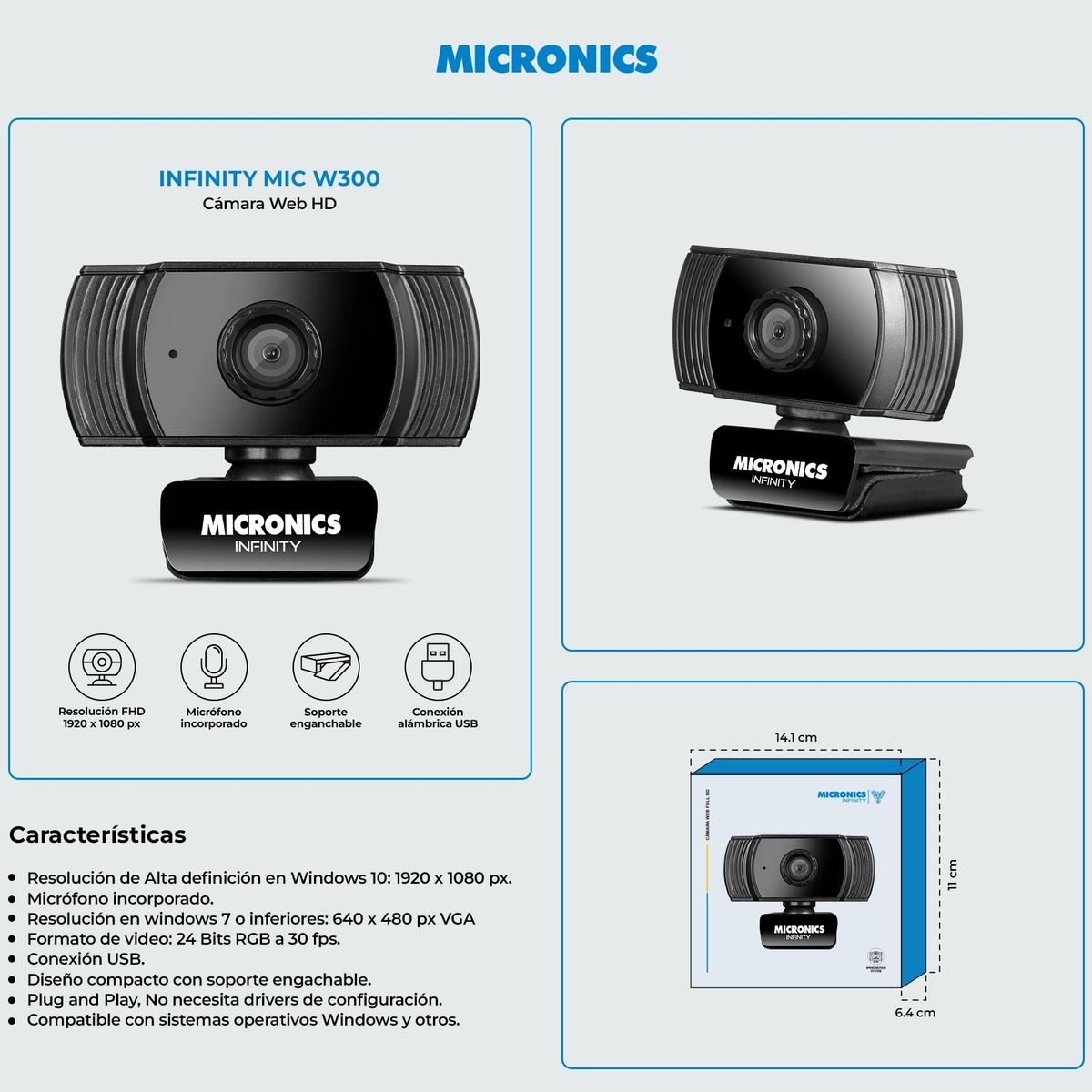 MICRONICS - CAMARA WEB INFINITY MIC W300 1080P FULL HD LENTE 2P2G MICRONICS