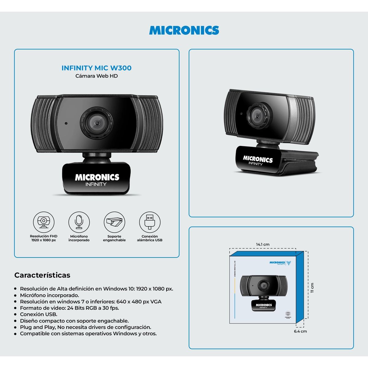 MICRONICS - CAMARA WEB INFINITY MIC W300 1080P FULL HD LENTE 2P2G MICRONICS
