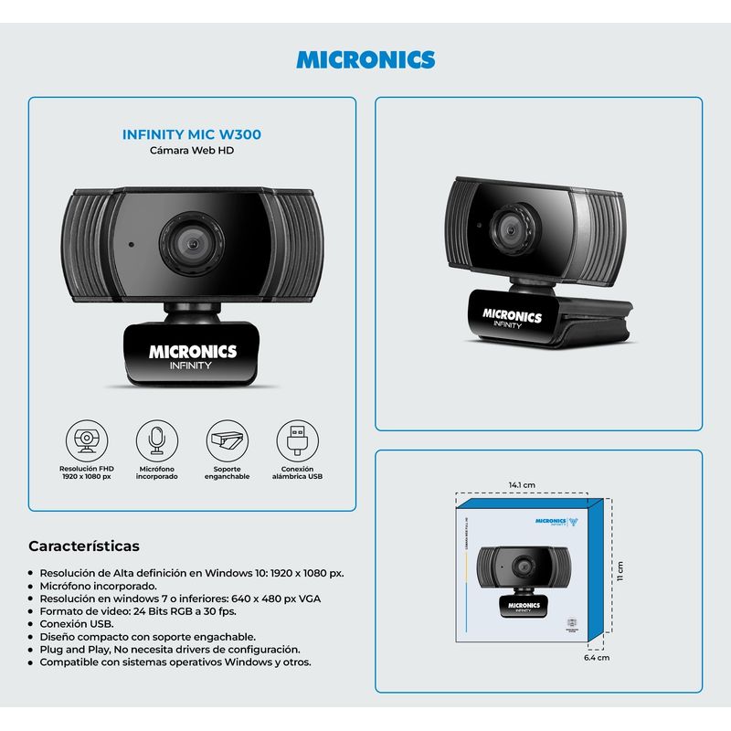MICRONICS - CAMARA WEB INFINITY MIC W300 1080P FULL HD LENTE 2P2G MICRONICS