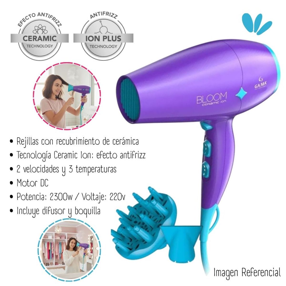 Gama - Secadora de Cabello Gama Diamond Bloom Ceramic Ion