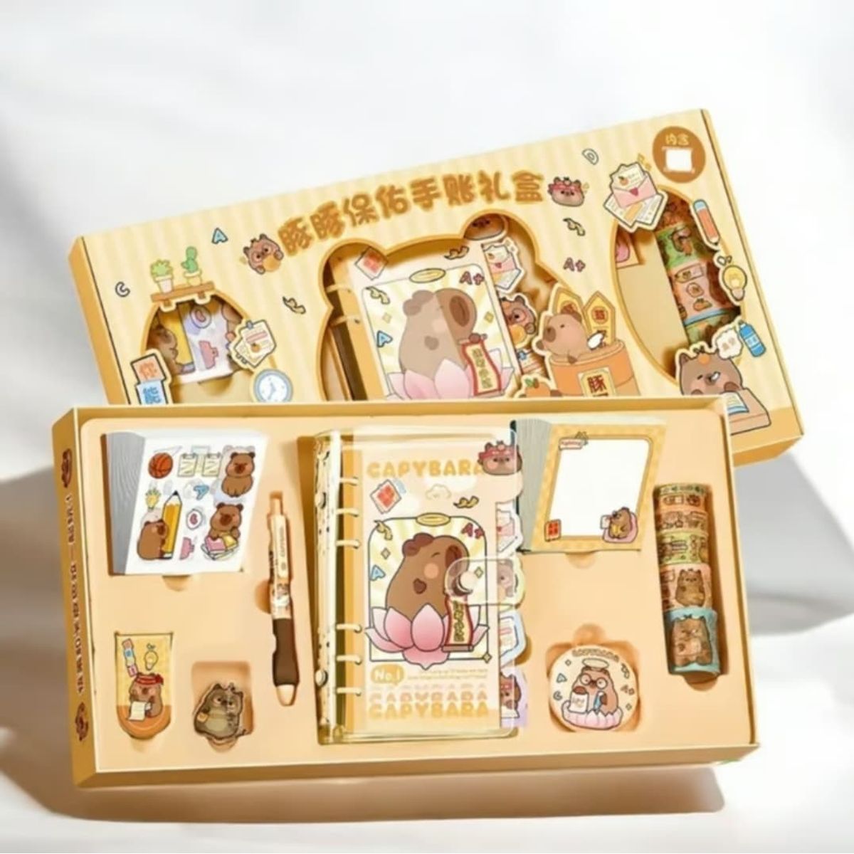 XCLUSIVE - CAPIBARA SET PAPELERIA LIBRETA LAPICERO STICKER CINTAS