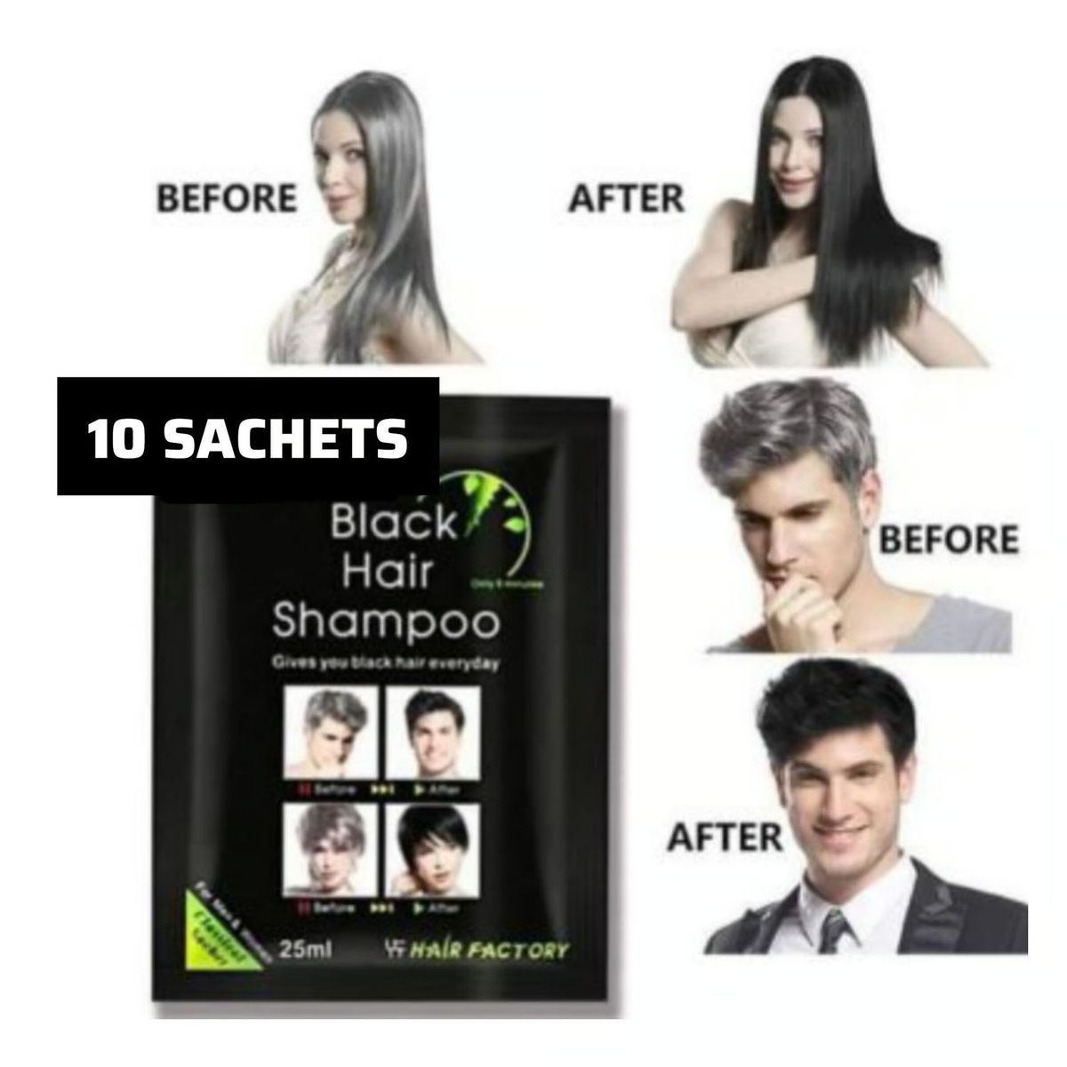 OEM - Shampoo tinte Negro- CANAS-BARBA-CEJAS-BIGOTE X 10 SACHET