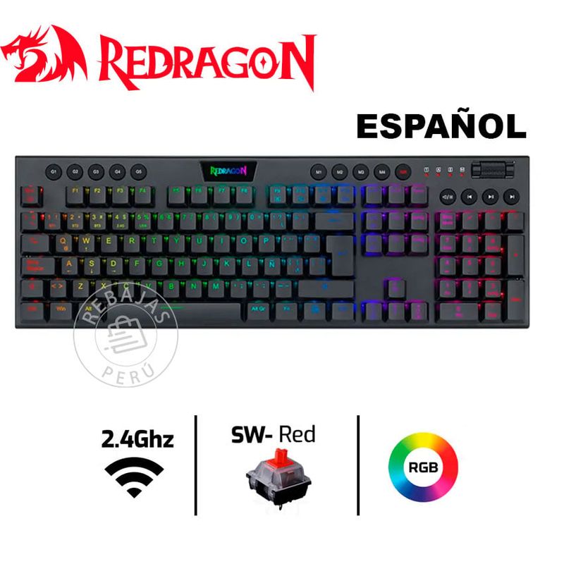 REDRAGON - Redragon HORUS FS K618  Teclado Mecánico Wireless RGB Low-Profile