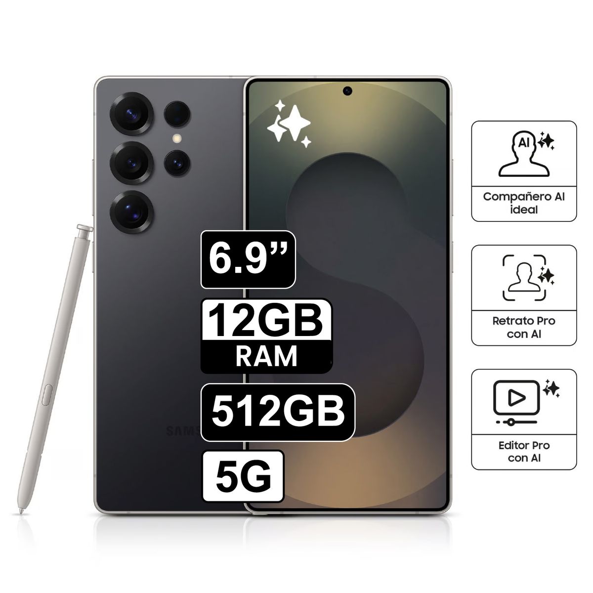 SAMSUNG - Celular Samsung Galaxy S25 Ultra 5G 512GB 12GB RAM cámara 200MP frontal 12MP 69 Pulg negro