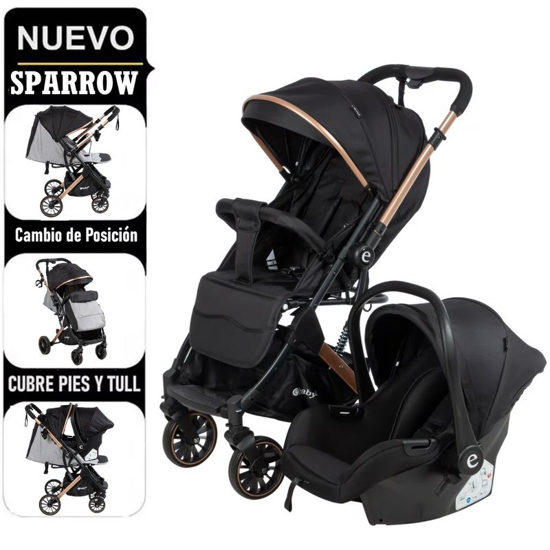 EBABY - Ebaby Coche Maleta SPARROW con Porta Bebe Negro
