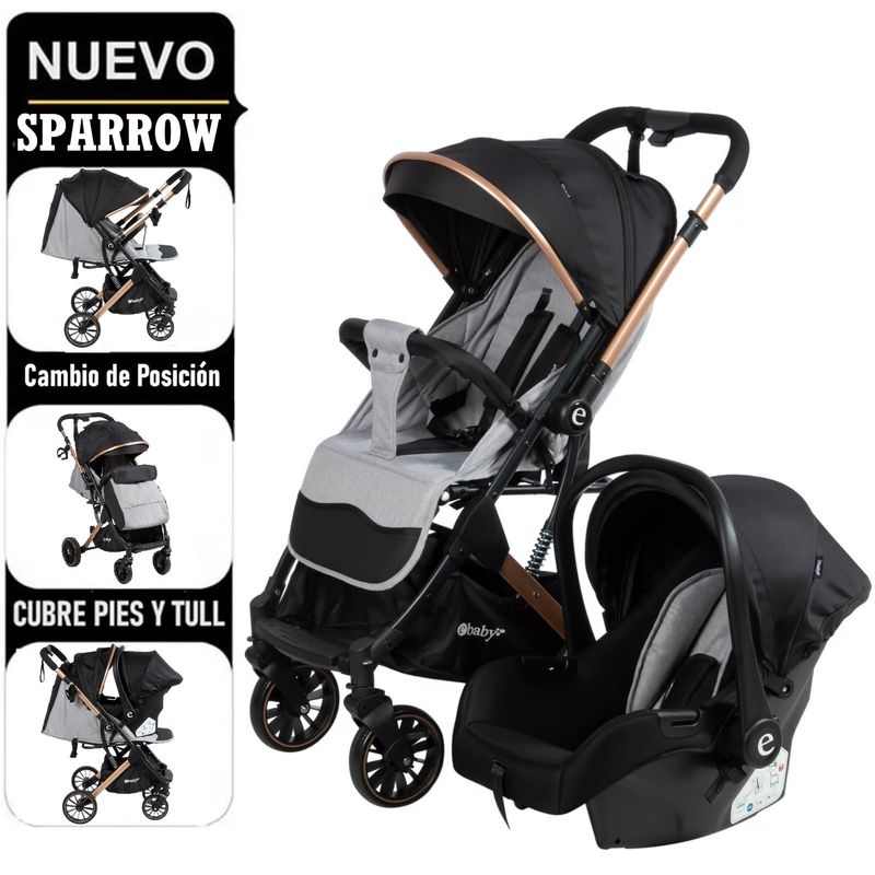 EBABY - Ebaby Coche Maleta SPARROW con Porta Bebe Gris