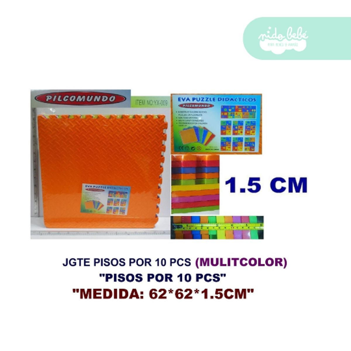 GENERICO - piso armable para bebe 15cm x 10pcs multicolor cuadrados