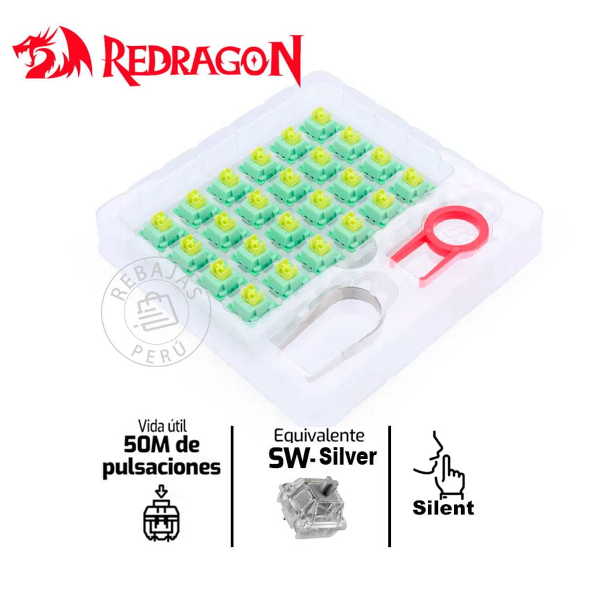 REDRAGON - Redragon A113 Bullet QT  Kit de 35 Switches Mecánicos Silenciosos