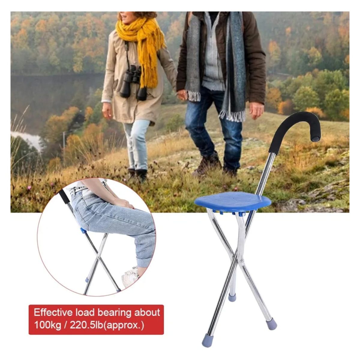 OEM - Baston Plegable Portatil Ajustable Con Asiento De Apoyo UNISEX