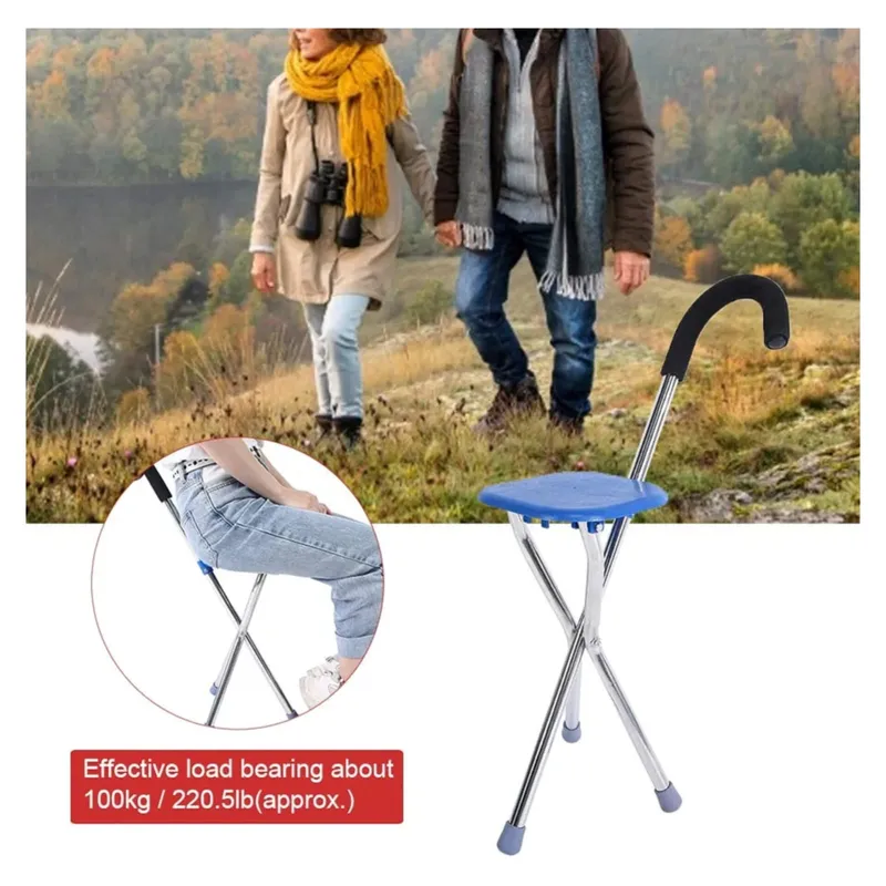 OEM - Baston Plegable Portatil Ajustable Con Asiento De Apoyo UNISEX