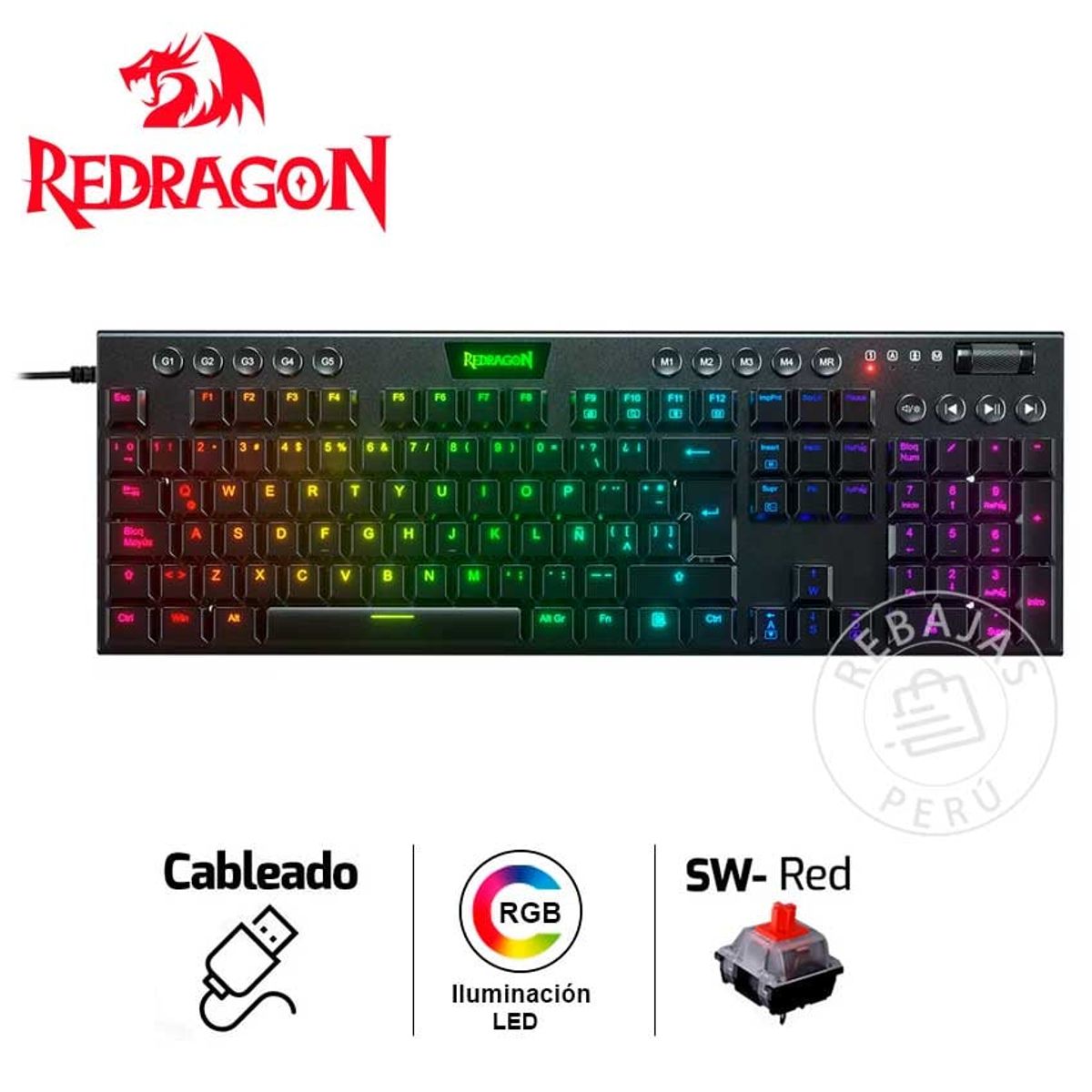 REDRAGON - Teclado Mecánico Redragon HORUS K619-RGB Switches Red Iluminación RGB