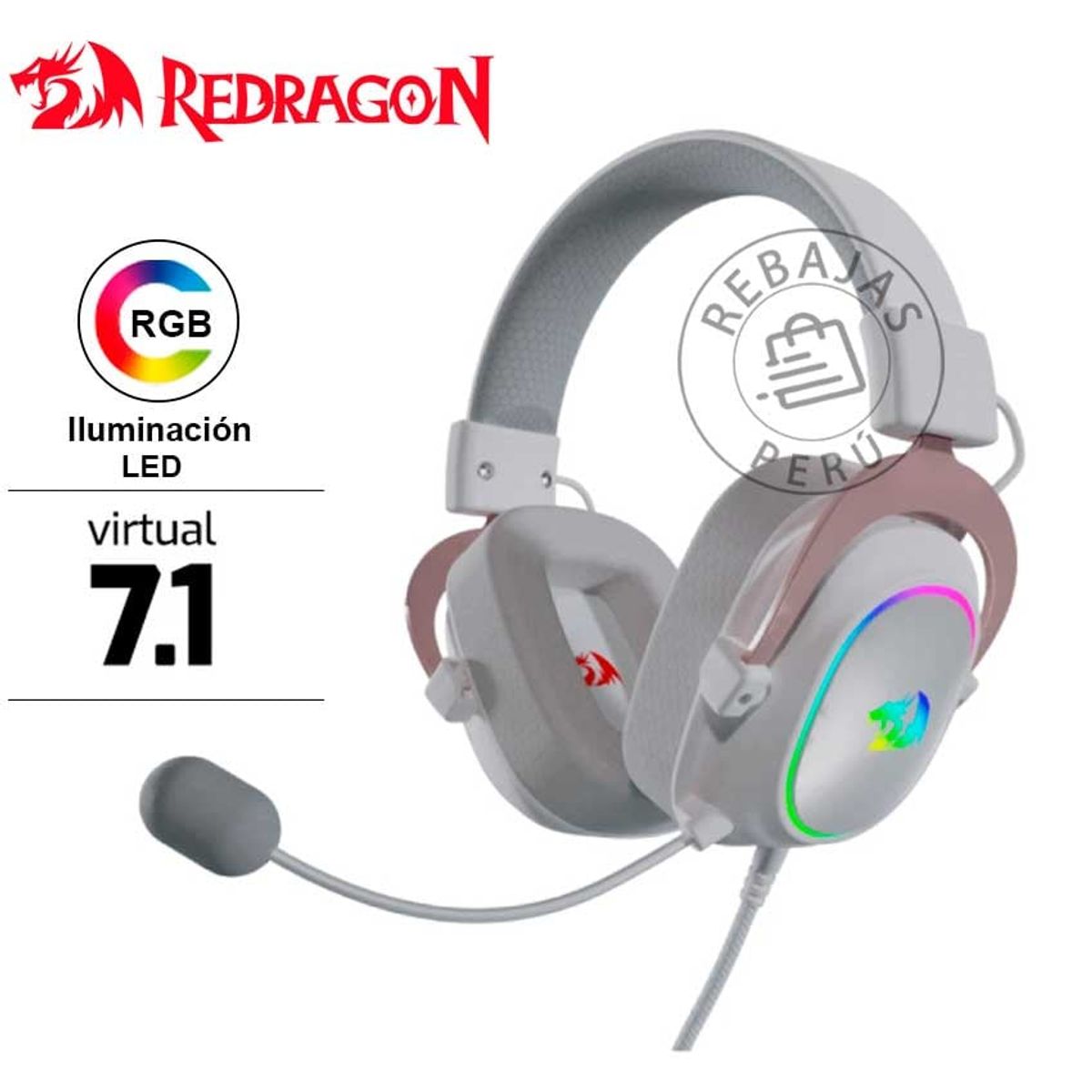 REDRAGON - Audífonos Redragon Zeus X H510W-RGB 7.1 Virtual Sonido Inmersivo White