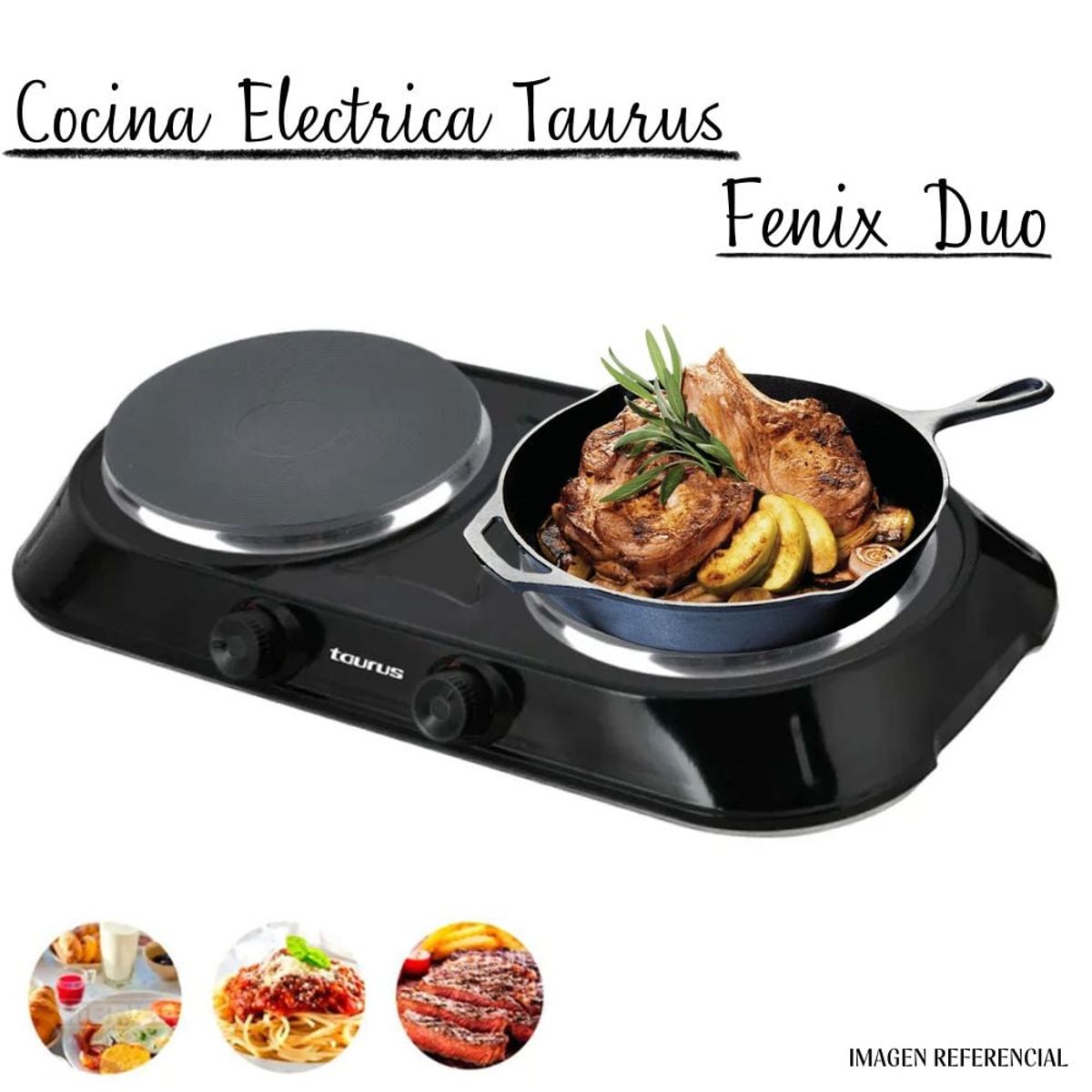 TAURUS - Cocina Eléctrica de 2 Hornillas Taurus Fenix Duo