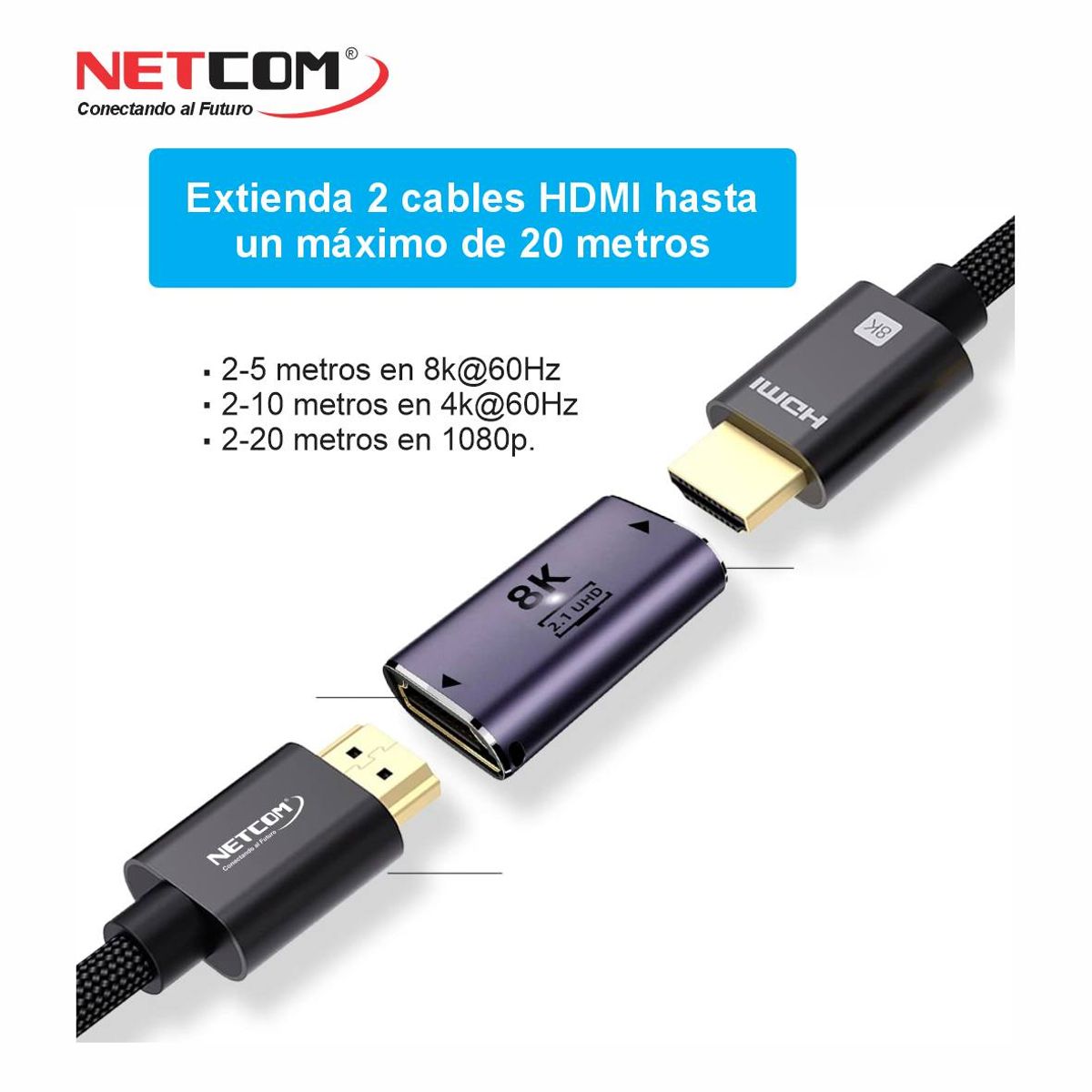 NETCOM - ADAPTADOR UNION EMPALME HDMI 2.1 HEMBRA ULTRA HD 8K60HZ 4K120HZ NETCOM