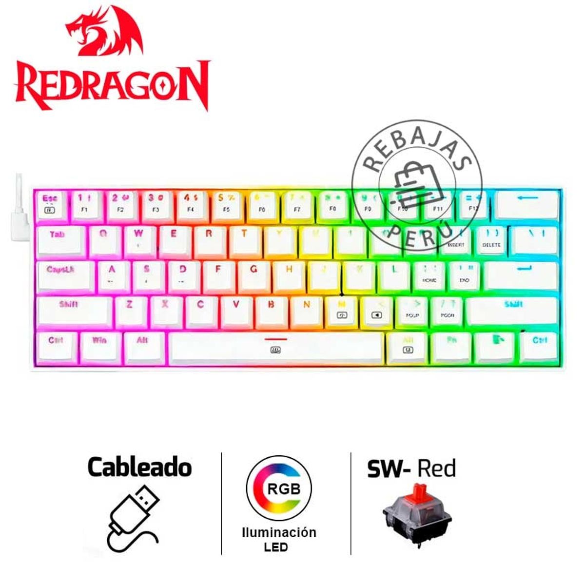 REDRAGON - Teclado Mecánico Redragon 60% K630W-RGB Switches Rojos Español
