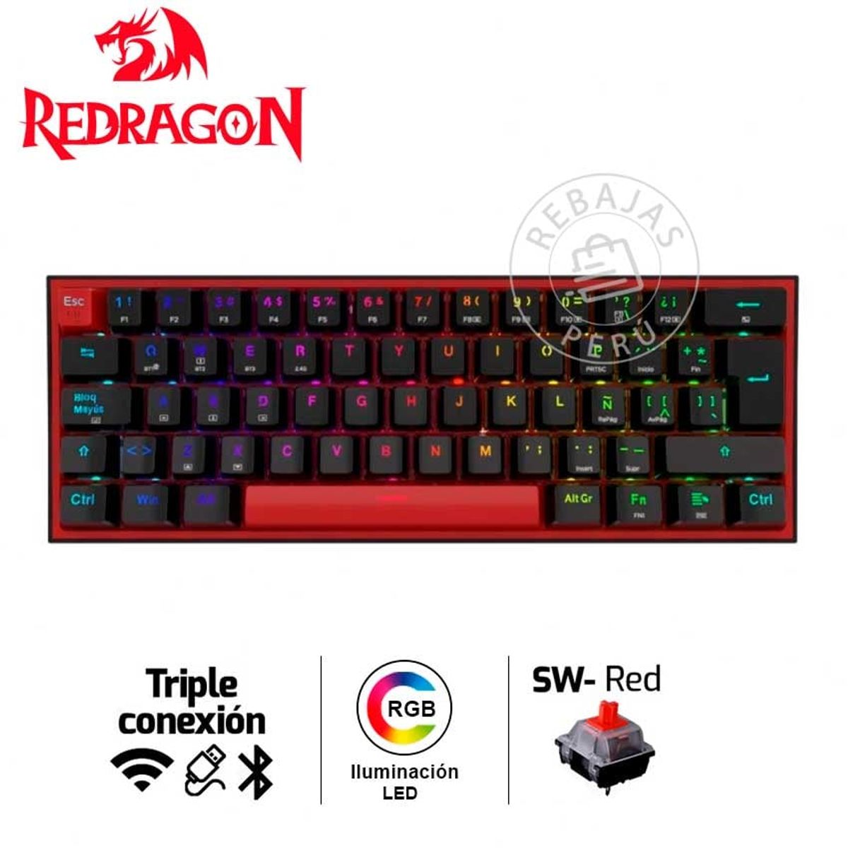 REDRAGON - Teclado Mecánico Redragon FIZZ PRO Wireless K616-RGB Switches Rojos