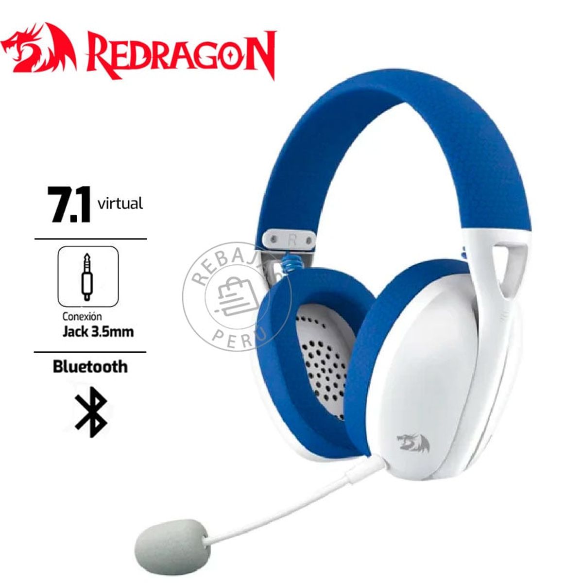 REDRAGON - Auriculares Redragon Ire Wireless H848B   Bluetooth, 2.4GHz, 40mm Azul