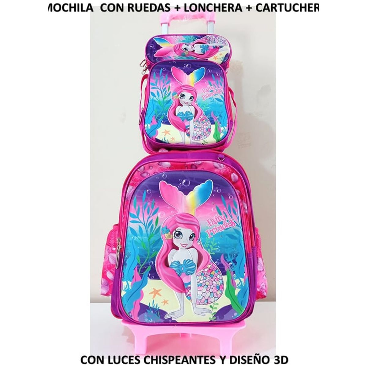 GENERICO - Mochila Lonchera y Cartuchera Oficio Relieve y Luces 3 Pzas