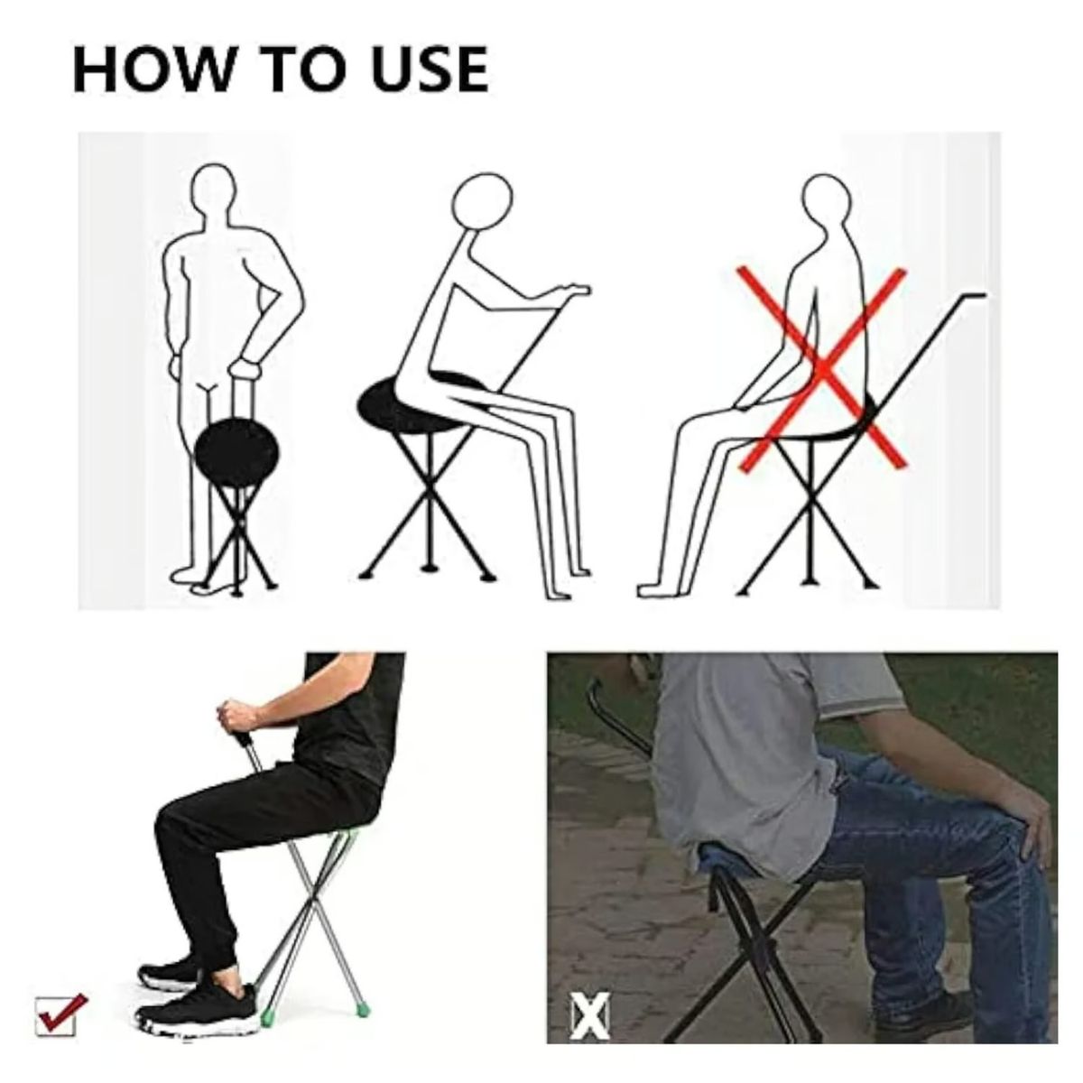 OEM - Baston Plegable Portatil Ajustable Con Asiento De Apoyo UNISEX