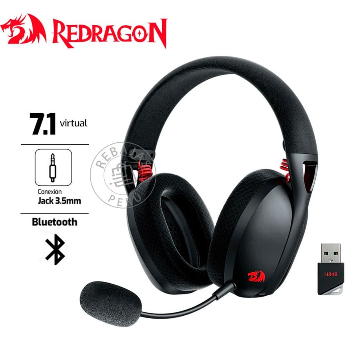 REDRAGON - Auriculares Redragon Ire Wireless H848  Bluetooth,  Negro