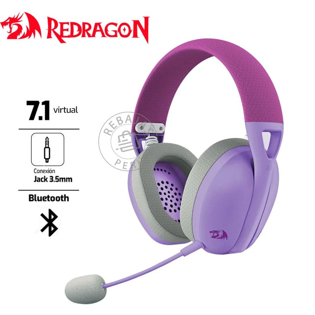 REDRAGON - Auriculares Redragon Ire Wireless H848 Purple  Bluetooth, 2.4GHz,